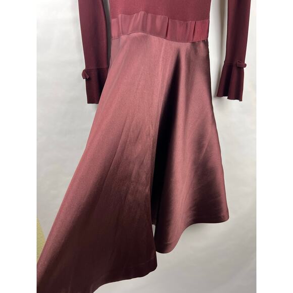 Ted Baker Zadi Dress Burgundy Fit & Flare Satin Skirt Frill Cuff Ruffle Neck - Picture 9 of 15
